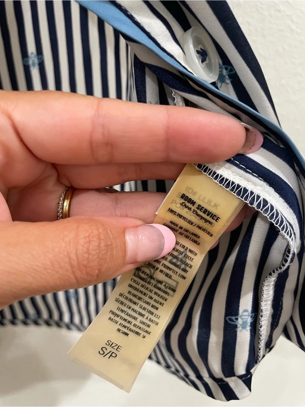 Room Service Matching Pajama Set Blue Pinstripe Bees Size Small